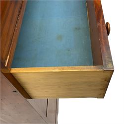 19th century mahogany and pine chest, moulded rectangular top over two short and three long drawers, on shaped apron with bracket feet