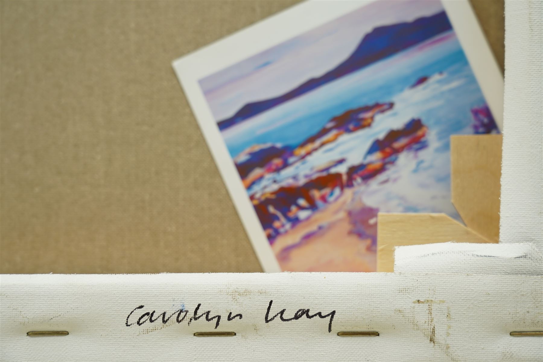 Carolyn Kay (British Contemporary): 'Anglesey -Newborough Beach', acrylic on canvas signed, titled verso 50cm x 50cm 