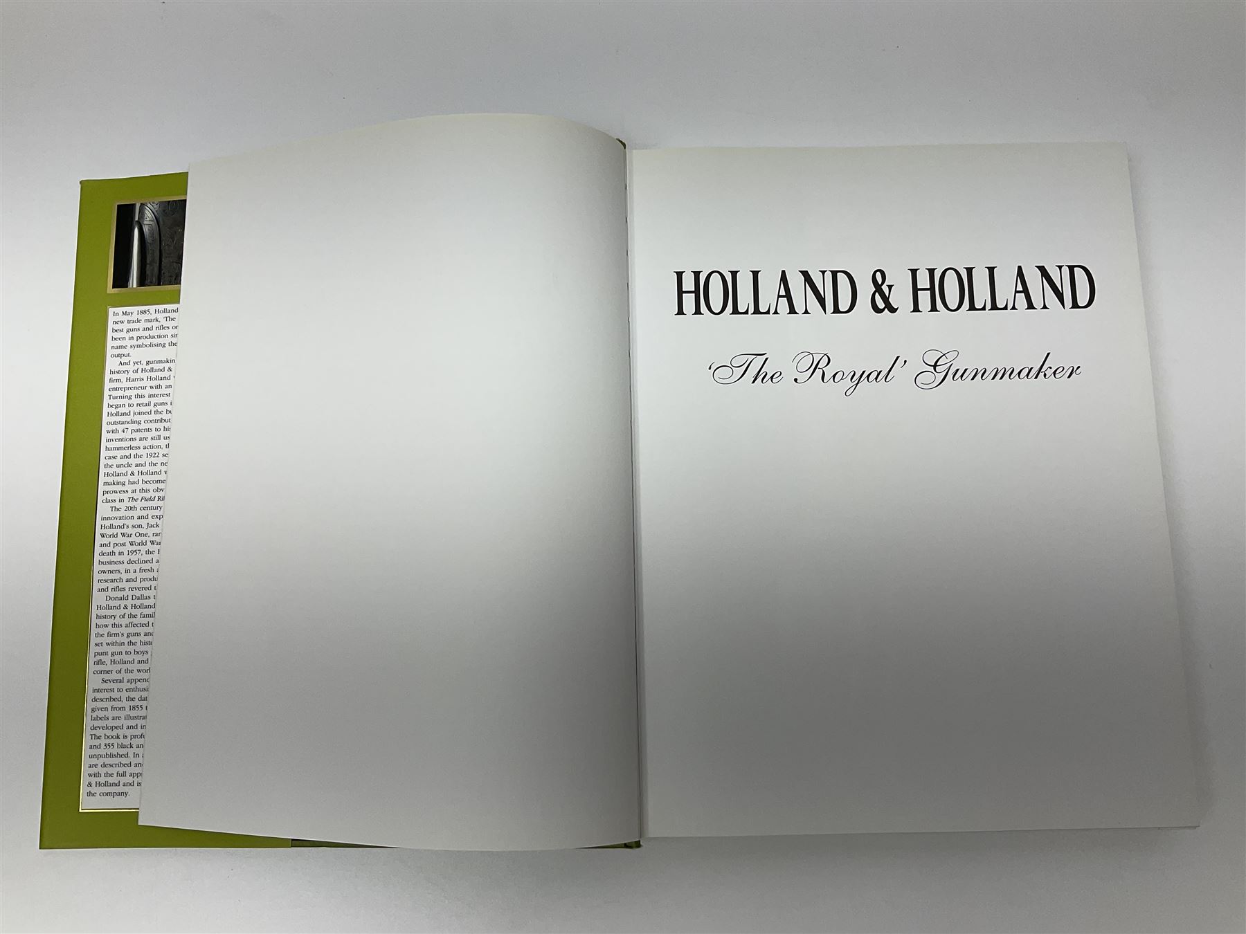 Dallas Donald: Holland & Holland The Royal Gunmaker The Complete History. 2003 Quiller Press; and three other books on guns by Diggory Hadoke - Hammer Guns in Theory and Practice. 2016; Vintage Guns for The Modern Shot. 2007; and The British Boxlock Gun & Rifle. 2012; all with dustjackets (4)