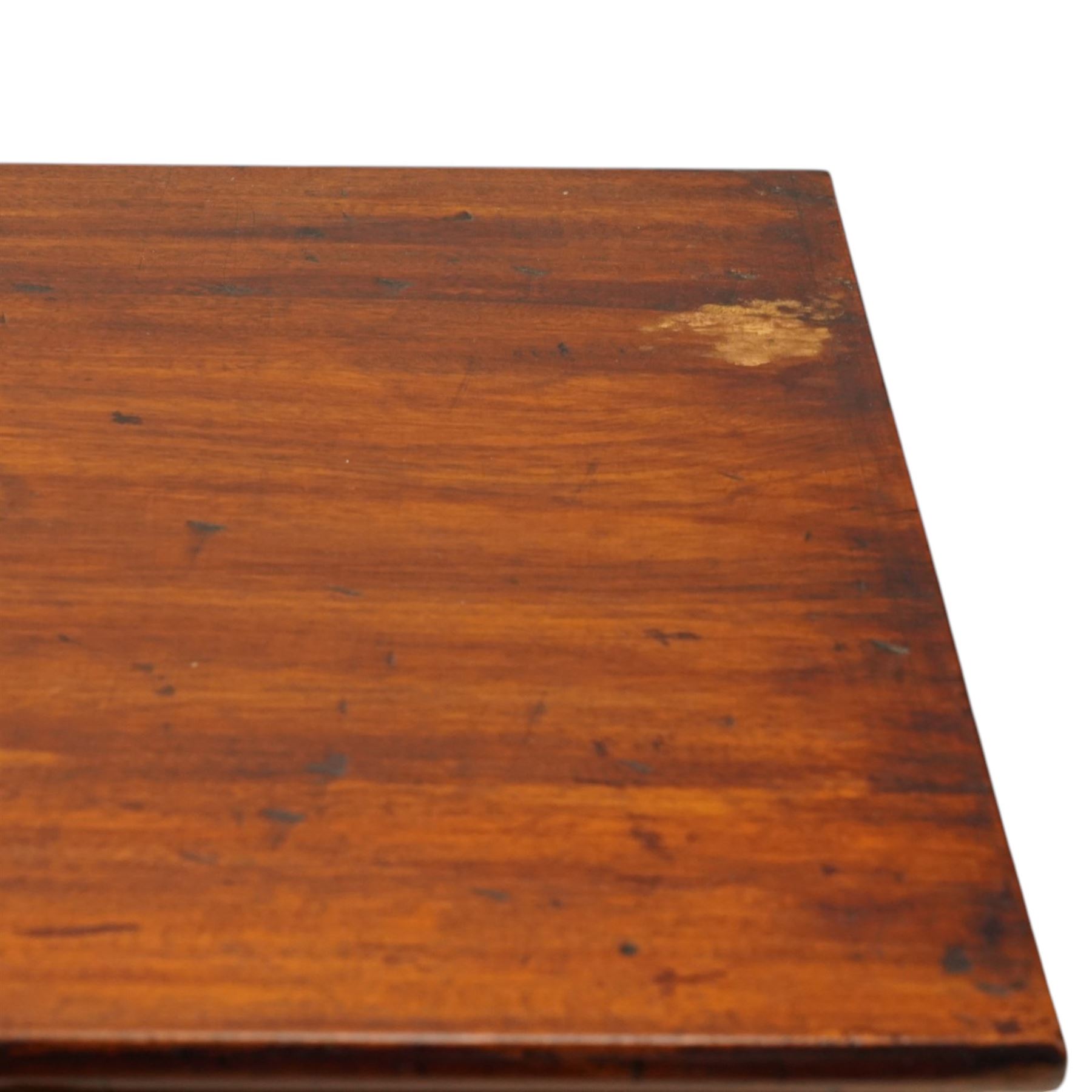 Victorian mahogany side table, rectangular top, two short drawers one compartmented, raised on turned supports with castors