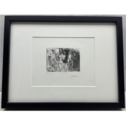 Pablo Picasso (Spanish 1881-1973): 'La Célestine présentant ses deux pensionnaires à deux clients' [Series 347], etching pub. Galerie Louise Leiris, Paris 1968 signed and numbered 37/50, 8.5cm x 12cm