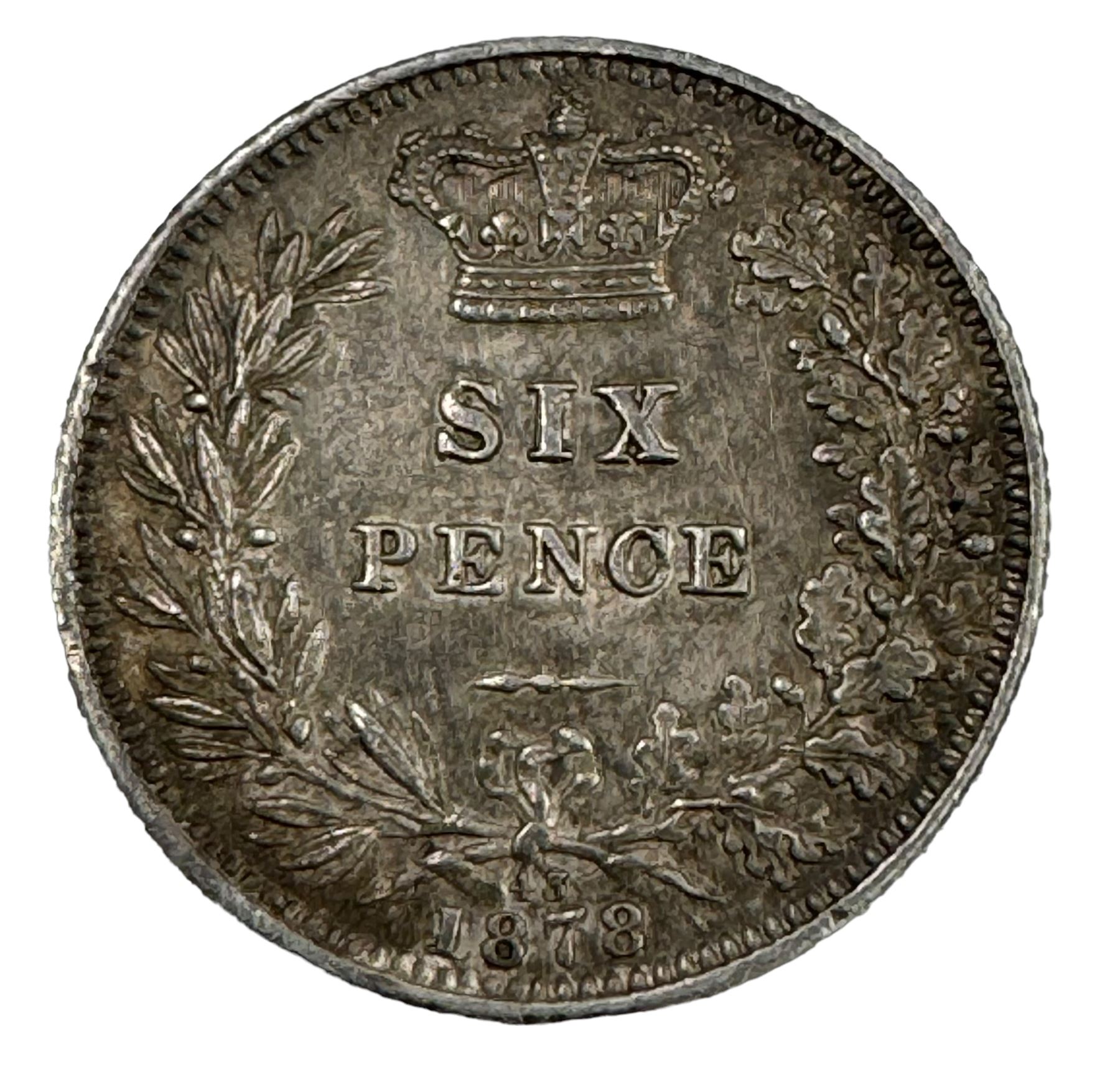 Queen Victoria 1878 silver sixpence coin, die number 43