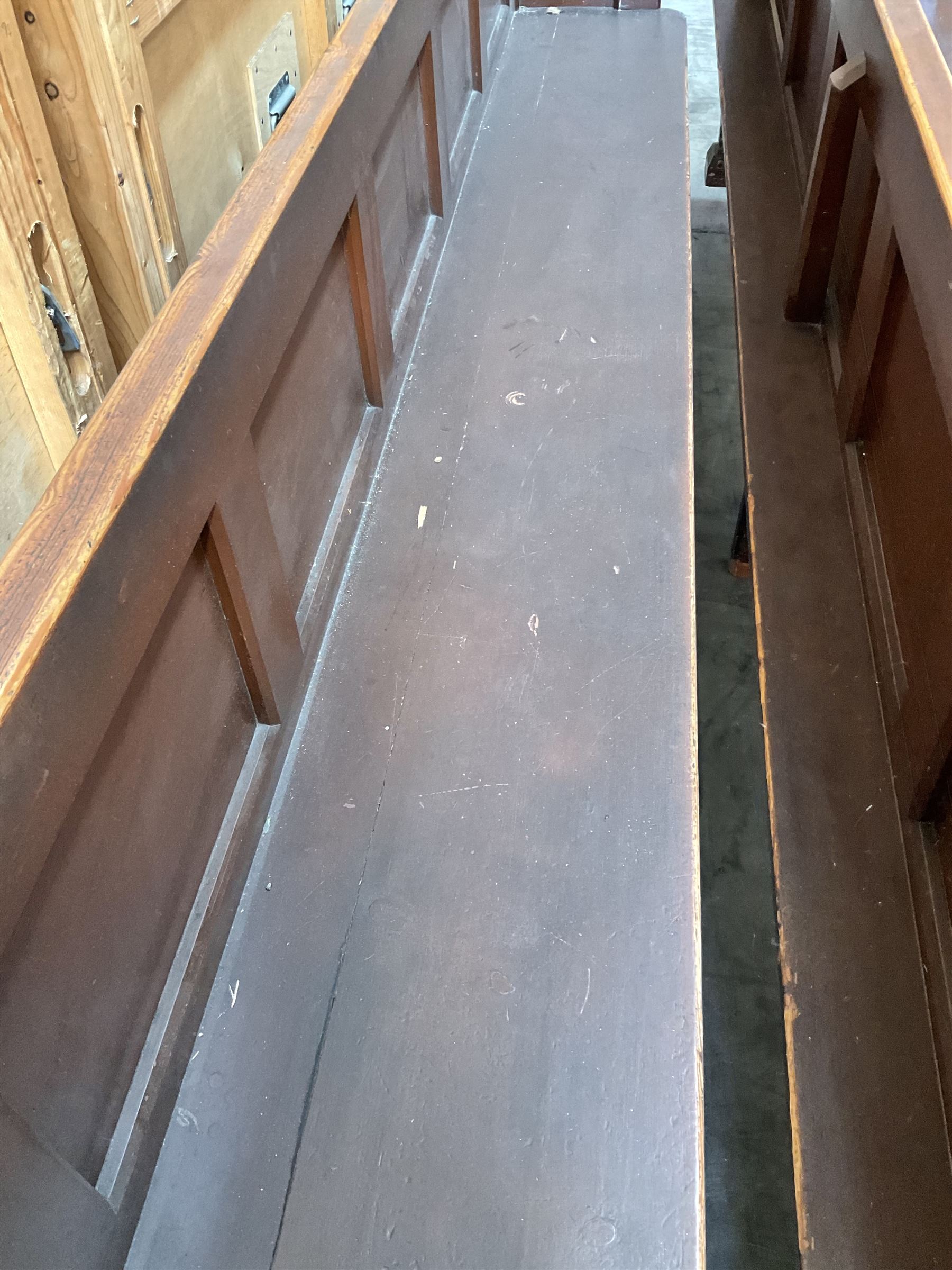 Pair of brown painted wooden church pews  - THIS LOT IS TO BE COLLECTED BY APPOINTMENT FROM DUGGLEBY STORAGE, GREAT HILL, EASTFIELD, SCARBOROUGH, YO11 3TX