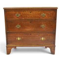 18th century oak straight-front chest, rectangular caddy-top with reeded edge, fitted with three graduating cock-beaded drawers, raised on bracket feet