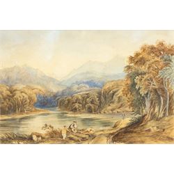 Anthony Vandyke Copley Fielding (British 1787-1855): Anglers on the Lakeside, watercolour ...