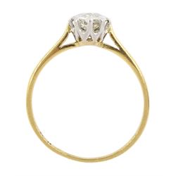 18ct gold single stone old cut diamond ring, diamond approx 0.65 carat