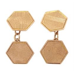 Pair of 9ct rose gold hexagonal shaped cufflinks, Birmingham 1927