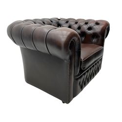 Chesterfield armchair, upholstered in brown buttoned leather
