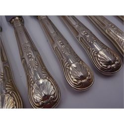 Set of twelve modern silver handled Kings pattern table knives, each hallmarked to handle, William Yates Ltd, Sheffield 1972