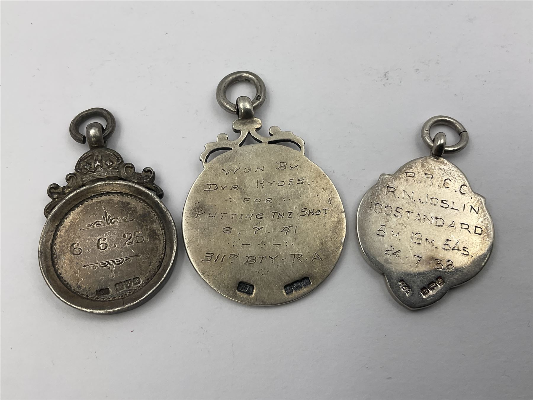 Ten early 20th century silver cartouche fobs, to include a Yorkshire Rose example, all hallmarked with various dates and makers
