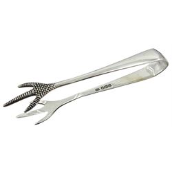 Selection of silver flatware, to include Victorian Queens pattern knife with silver blade, hallmarked John Gilbert & Co, Birmingham 1872, a Victorian silver preserve spoon with shovel type bowl engraved with diamond pattern, hallmarked Josiah Williams & Co, Exeter 1875, two modern coffee spoons, the terminals modelled as griffins, hallmarked William Suckling Ltd, London 1967, an Edwardian Royal Commemorative souvenir spoon, hallmarked William Devenport, Birmingham 1901, a 1930's pair of sugar tongs the bowls modelled as claws, a Norwegian silver spoon, stamped 830, etc., approximate total weight 6.37 ozt (192.8 grams)