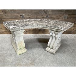 Cast stone three piece curved garden bench