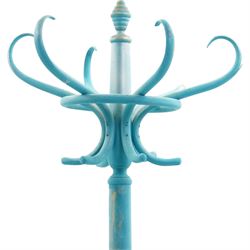Two Thonet style bentwood coat stands, one painted in blue and gold glitter