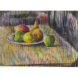  Derrick L Sayer (British 1917-1992): Still Life - Fruit on a Table, mixed media signed with initials 38cm x 54cm    