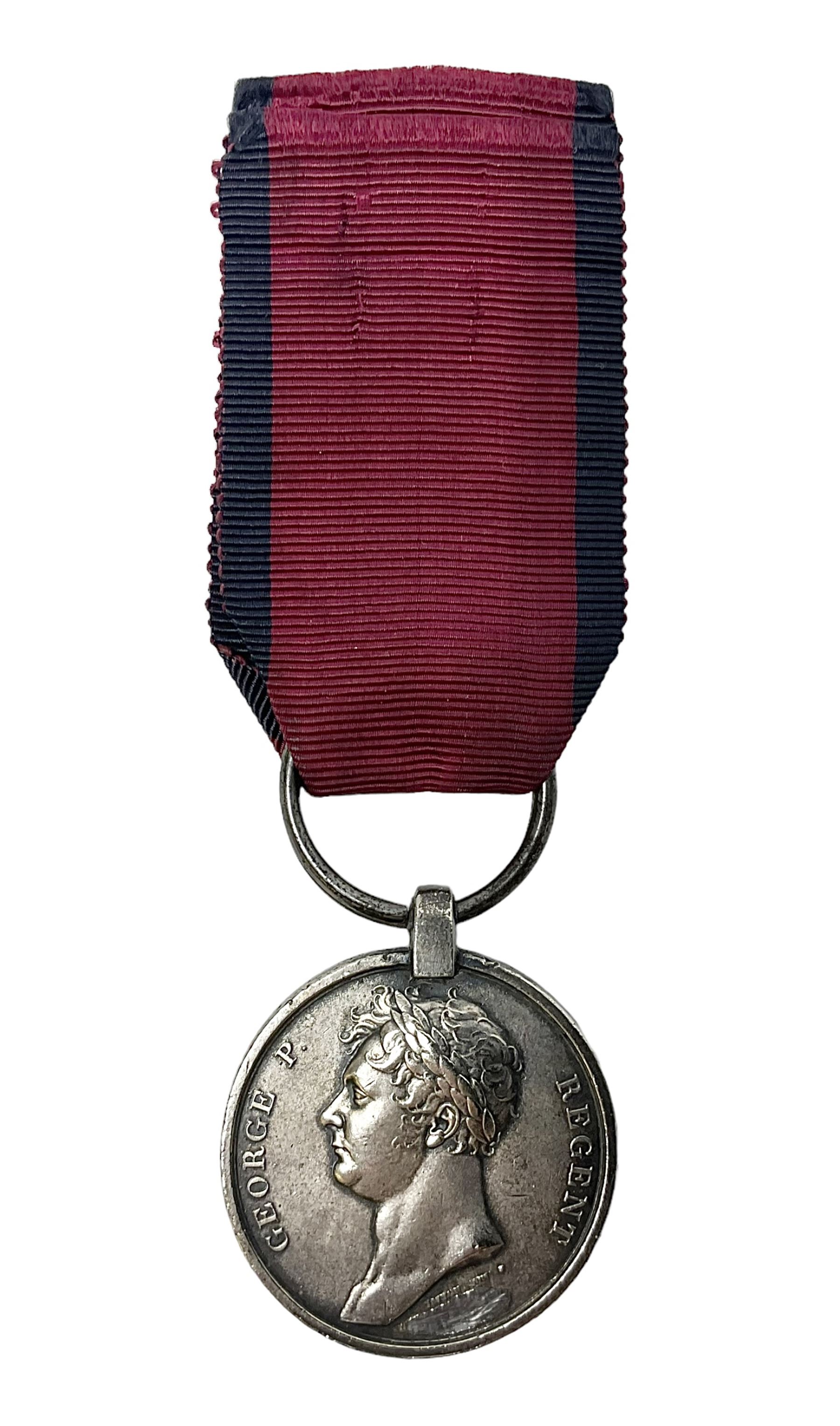Copy of a Waterloo Medal named to William Rose, 1st Battalion, 79th Regiment of Foot with ribbon