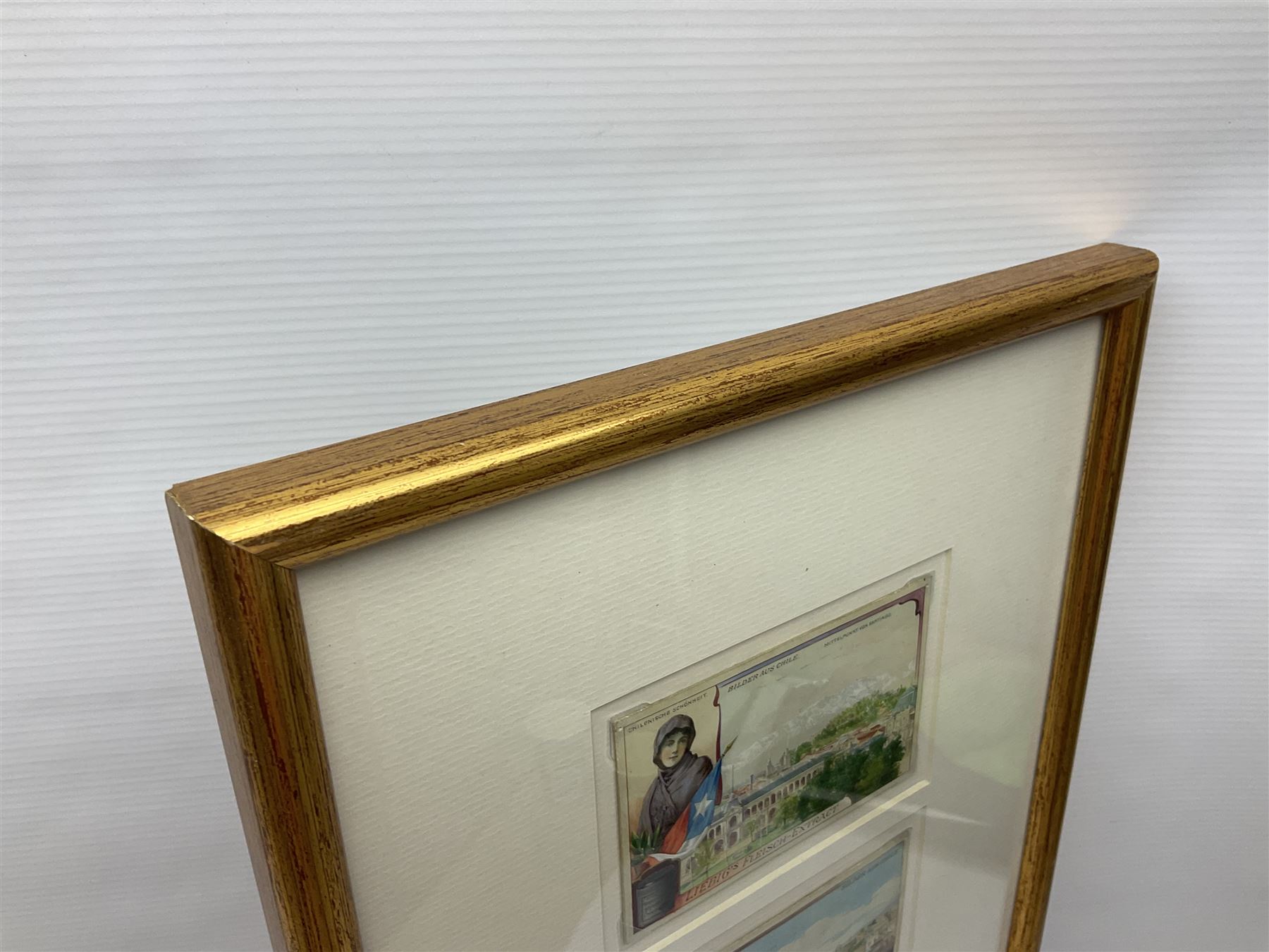 Six original illustrations for Liebig cards, mounted within a gilt frame, frame 71cm, W27cm