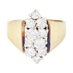 14ct gold diamond abstract design ring, set with ten round brilliant cut diamonds, stamped...