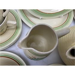 Wilkinson Clarice Cliff honeydew pattern tea service for eight, comprising teapot, milk jug, open sucrier, teacup and saucers, dessert plates and two side plates (29)