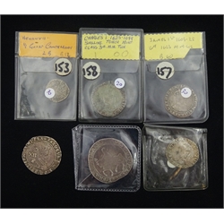 Various hammered coins including James I 1623 sixpence, Charles I 1625-1644 shilling  and four other coins