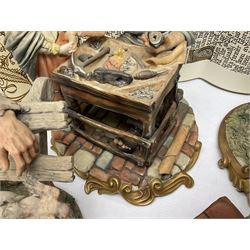 Four Capodimonte figure groups, to include tramp figures, shoemaker figure etc