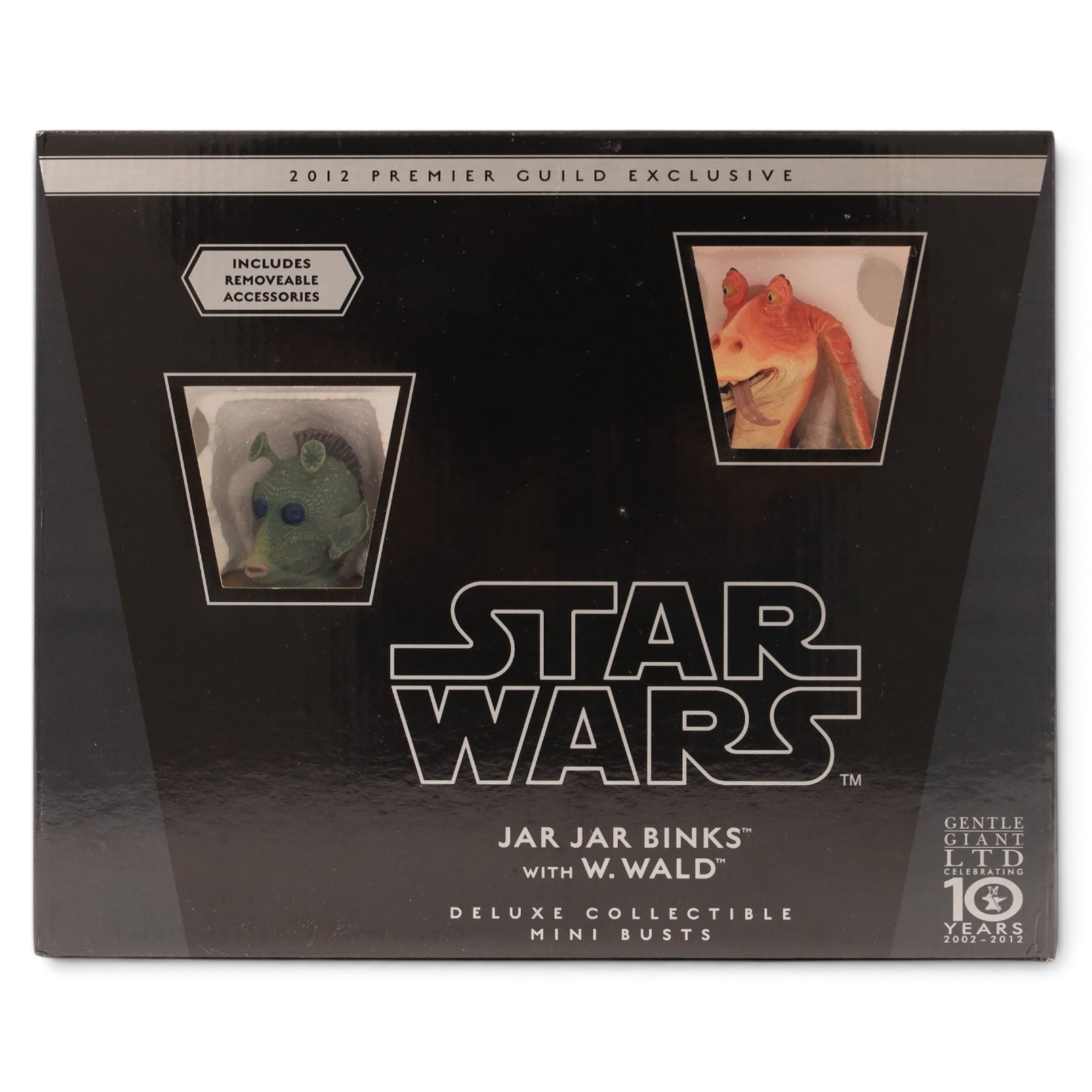 Three limited edition Gentle Giant Star Wars Episode I The Phantom Menace collectible mini busts, comprising Aurra Sing no.685/1800, 2012 Premier Guild Exclusive Jar Jar Binks with W.Wald Deluxe Busts and 2014 Premier Guild Gift Princess Amidala