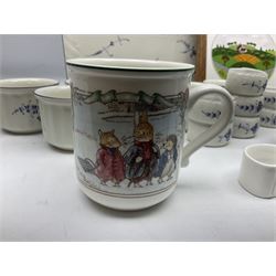 Collection of Villeroy & Boch ceramics, to include two Design Naif plates, decorated with Noah's Ark and Huntsman with dog, framed tile and two napkin rings, together with Vieux Luxembourg Chantilly pattern ramekins, rectangular dishes and napkin rings, Foxwood Tales mug etc, all with printed marks beneath
