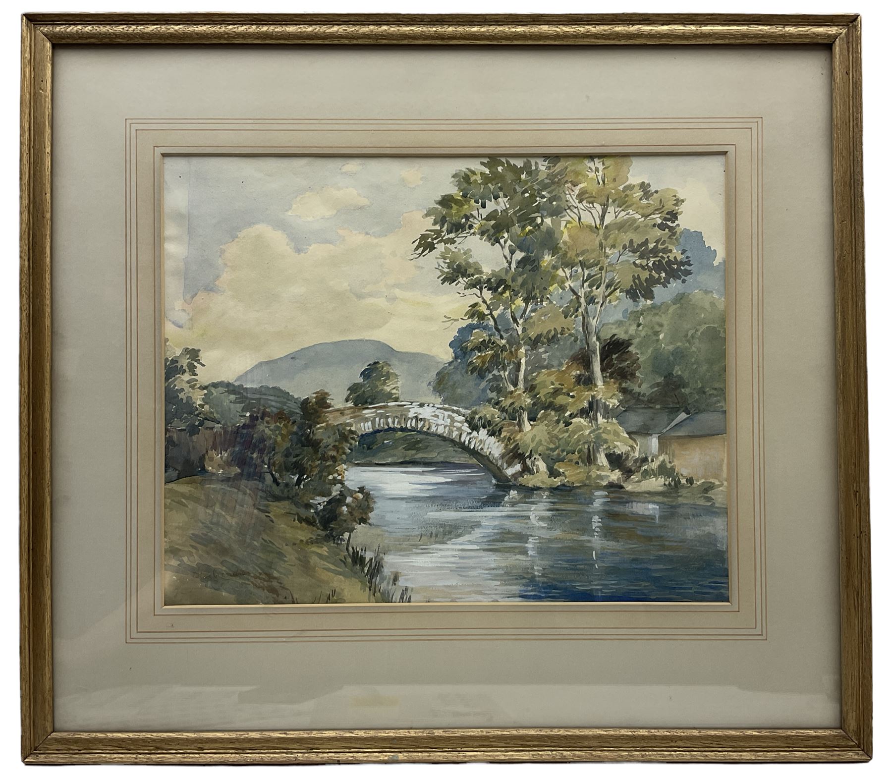 English School (Early 20th century): 'Rothay Bridge', watercolour  heightened in white indistinctly signed 35cm x 44cm