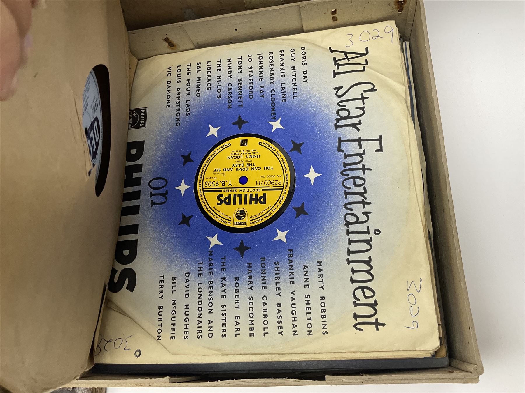 Columbia Grafonola tabletop hornless gramophone, with detachable winding handle, together with a collection of records 