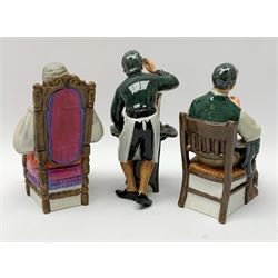 Three Royal Doulton figures, comprising The Judge HN2443, The Bachelor HN2319, and The Clockmaker HN2279. 