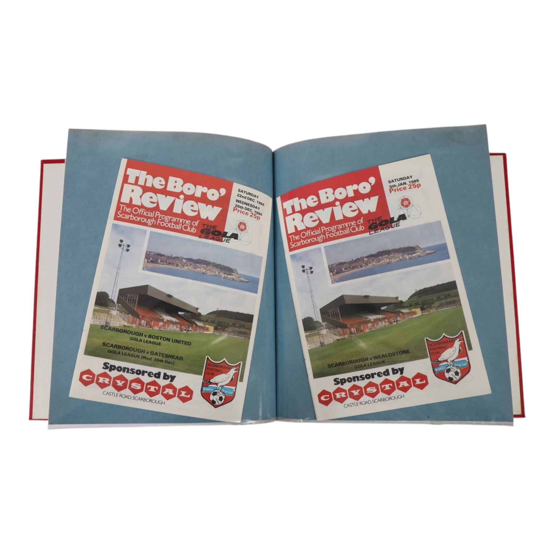 Comprehensive collection of approximately two-hundred Scarborough FC football programmes for the 1983/84, 1984/85,1985/86 and 1986/87 seasons, all filed within eight dedicated Scarborough FC red Home and Away binders 