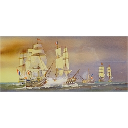  Kenneth W Burton (British 1946-): 'The Battle of Trafalgar 1805', watercolour signed 11.5cm x 26cm
Provenance: from the 'Maritime Collection', certificate verso  