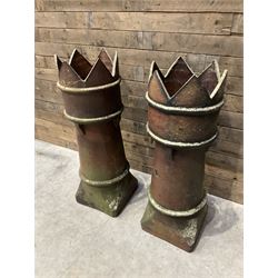 Two Victorian salt glazed crown-top chimney pots