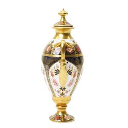 Royal Crown Derby Imari 1128 pattern, Tissington vase and cover, with printed mark beneath and original box, H21cm