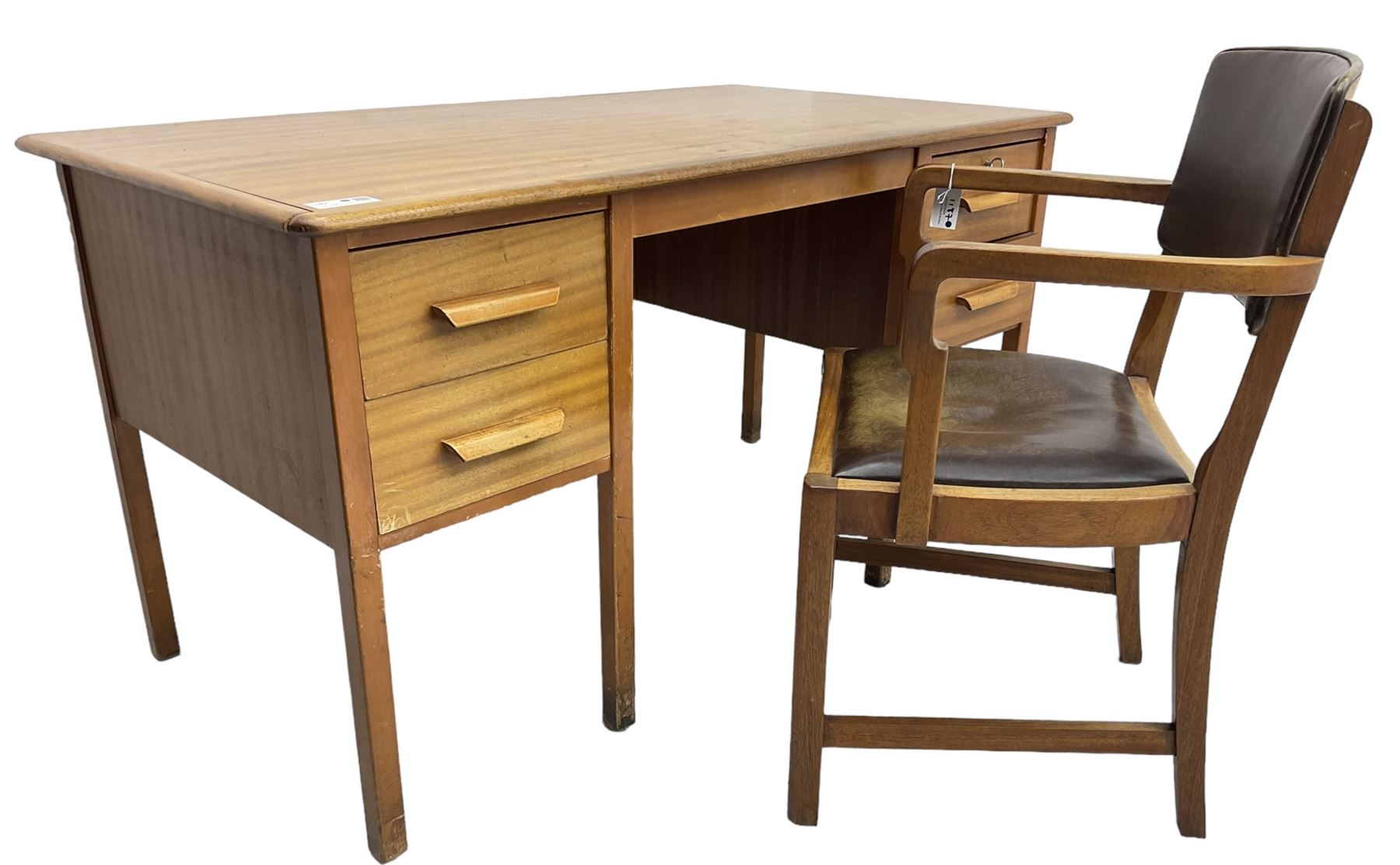 Mid-20th century teak office desk, fitted with four drawers; together with a similar period office desk chair 