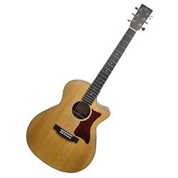 Sigma GMC-1E semi-acoustic guitar with cut-away body, sapele mahogany back and ribs and solid spruce top; bears label Model GMC-1E serial no.210522747; L103cm
