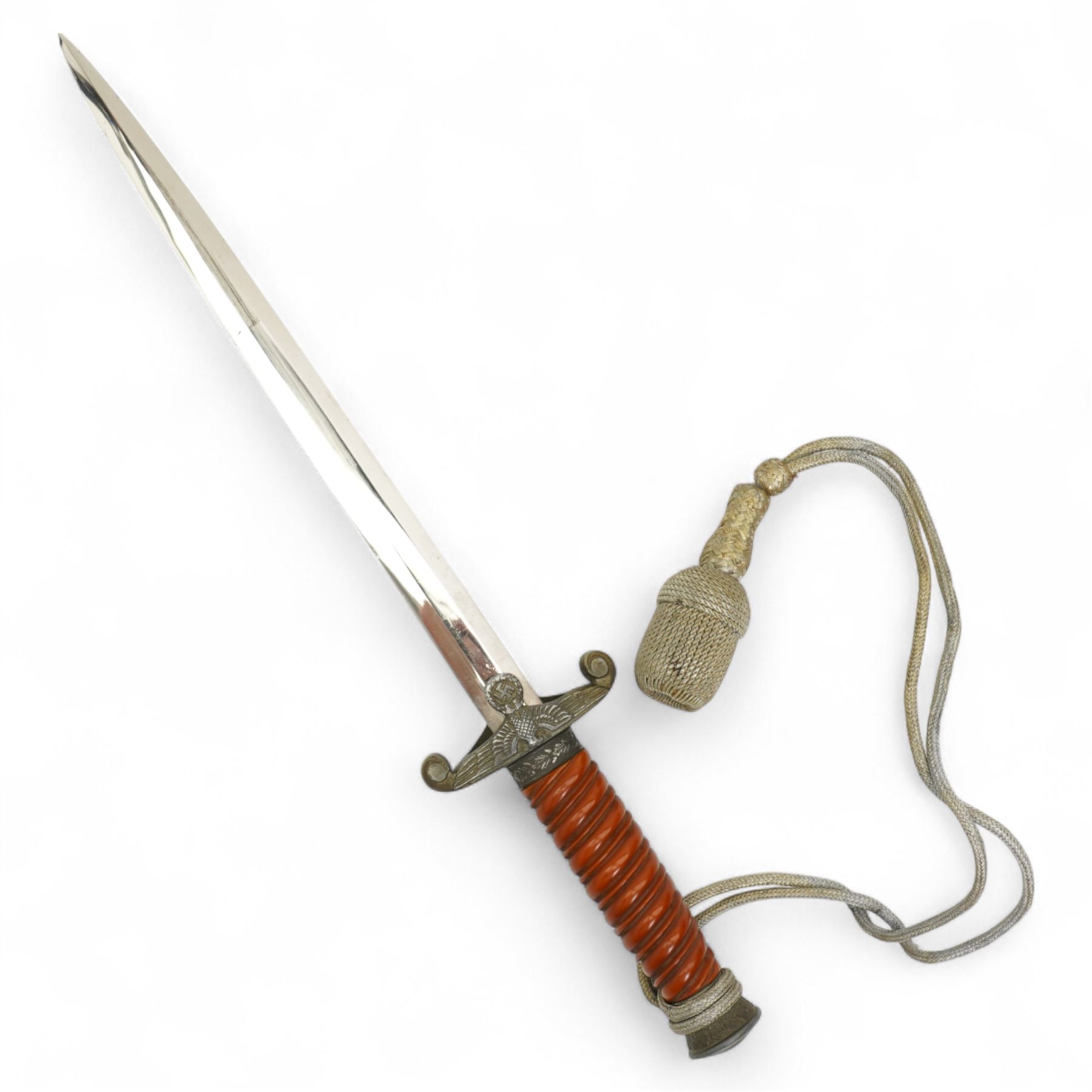 German Third Reich army dagger by Robert Klaas, Solingen with celluloid grip and bullion knot in scabbard