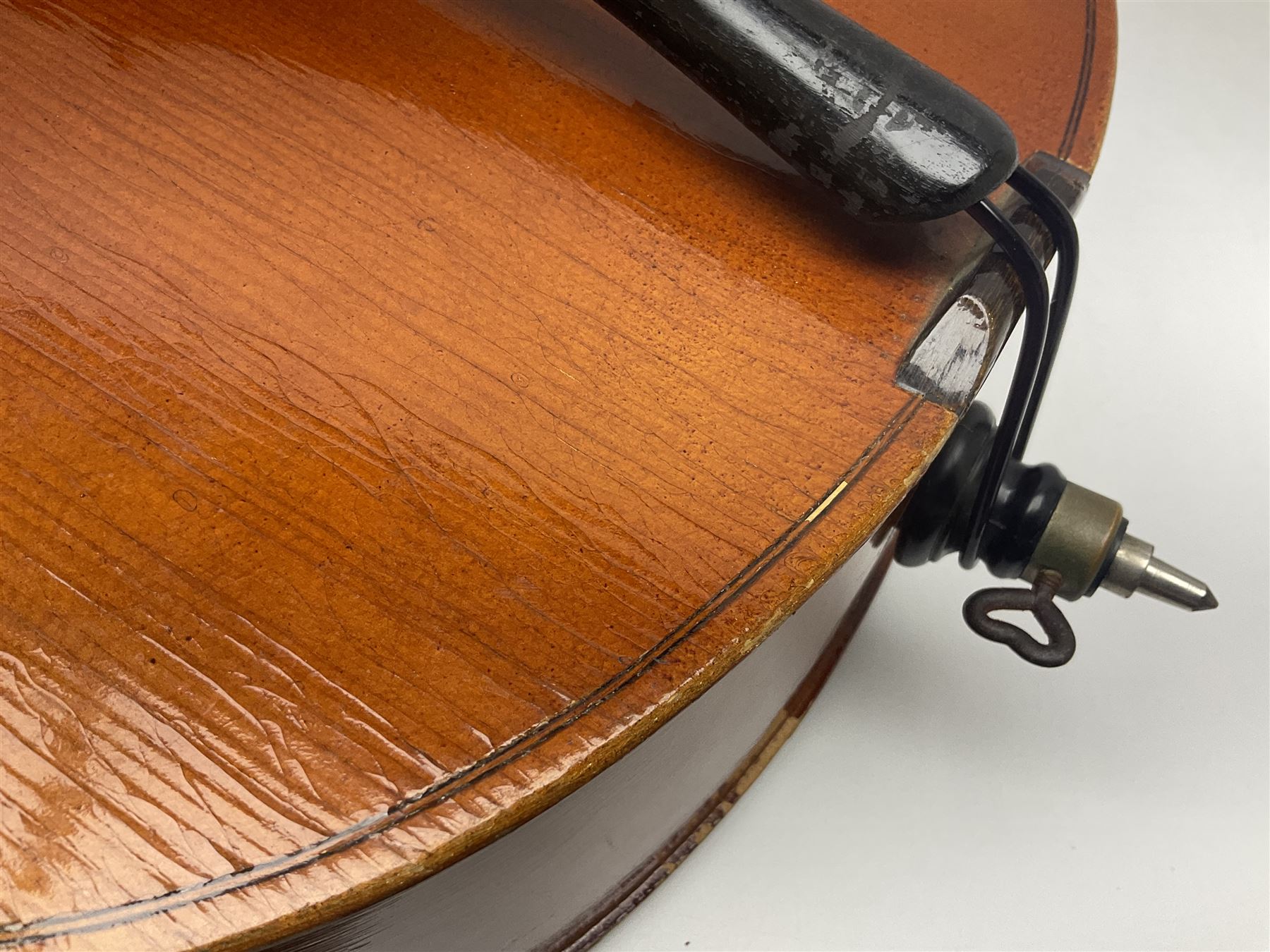 German half-size cello with 69cm two-piece maple back and ribs and spruce top; L112.5cm overall; in soft carrying case with two bows