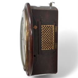 Samuel Elliot Atkins of Cornhill, London - mid-19th century twin fusee 8-day wall clock with a mahogany wooden bezel, pendulum regulation door and fish-scale brass side frets, with a cast false plate, 12
