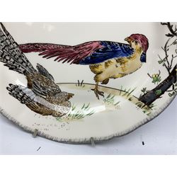 Two Gien Les Grands Oiseaux plates, decorated with Félix Bracquemond pheasant and duck illustrations based on 19th century designs, with printed marks to reverse, D26cm