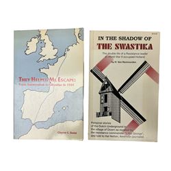 Two signed WWII books, comprising They Helped Me Escape: From Amsterdam to Gibraltar in 1944 by Clayton C.David, and In the Shadow of the Swastika by H. Van Remmerden