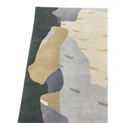 Deirdre Dyson London - 'Birch Tree' abstract rug, shades of grey and green depicting a birch trunk 