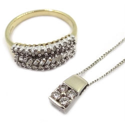  9ct gold diamond ring, hallmarked and white gold diamond pendant necklace, stamped 375/ 9K  
