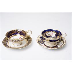 Grainger Lee & Co Worcester teacup, together with a collection of cobalt blue cabinet cups and saucers,  including a Royal Doulton hand-painted example by E Percy, and various others 19th century and later, mostly unmarked (7 pairs)