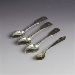 Scottish provincial silver Fiddle pattern teaspoon, with engraved monogram to terminal, st...