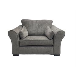 Two seat snuggler sofa, upholstered in grey fabric