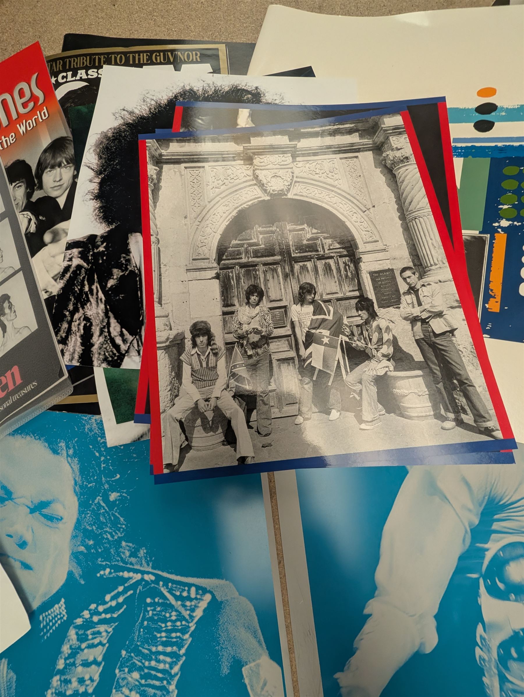 Music memorabilia, comprising signed photographs, including Leo Sayer and Suzie Quattro,  tour programmes, including Rod Stewart and Tina Turner, U2 book, two metal Michael Jackson posters and photographs 