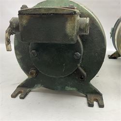 Two port and starboard brass lamps, each with a plaque marked 'Noack as Lanterne KL.A Serie 700 Type 704D Babord', ribbed green and red glass shades, H44cm