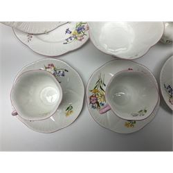 Shelley Wild Flowers pattern part tea service, comprising four cups and saucers, four dessert plates, cake plate, milk jug and open sucrier