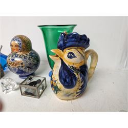Orrefors fluted glass vase, together with glass fish paperweight, Russian doll and other collectables 