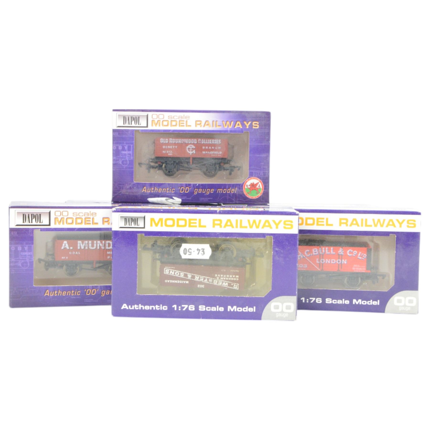 Twenty Dapol 00 gauge wagons, including B371 7 Plank Wagons 'John Timms' and four 8 Plank Wagons 'HC Bull & Co Ltd', all boxed